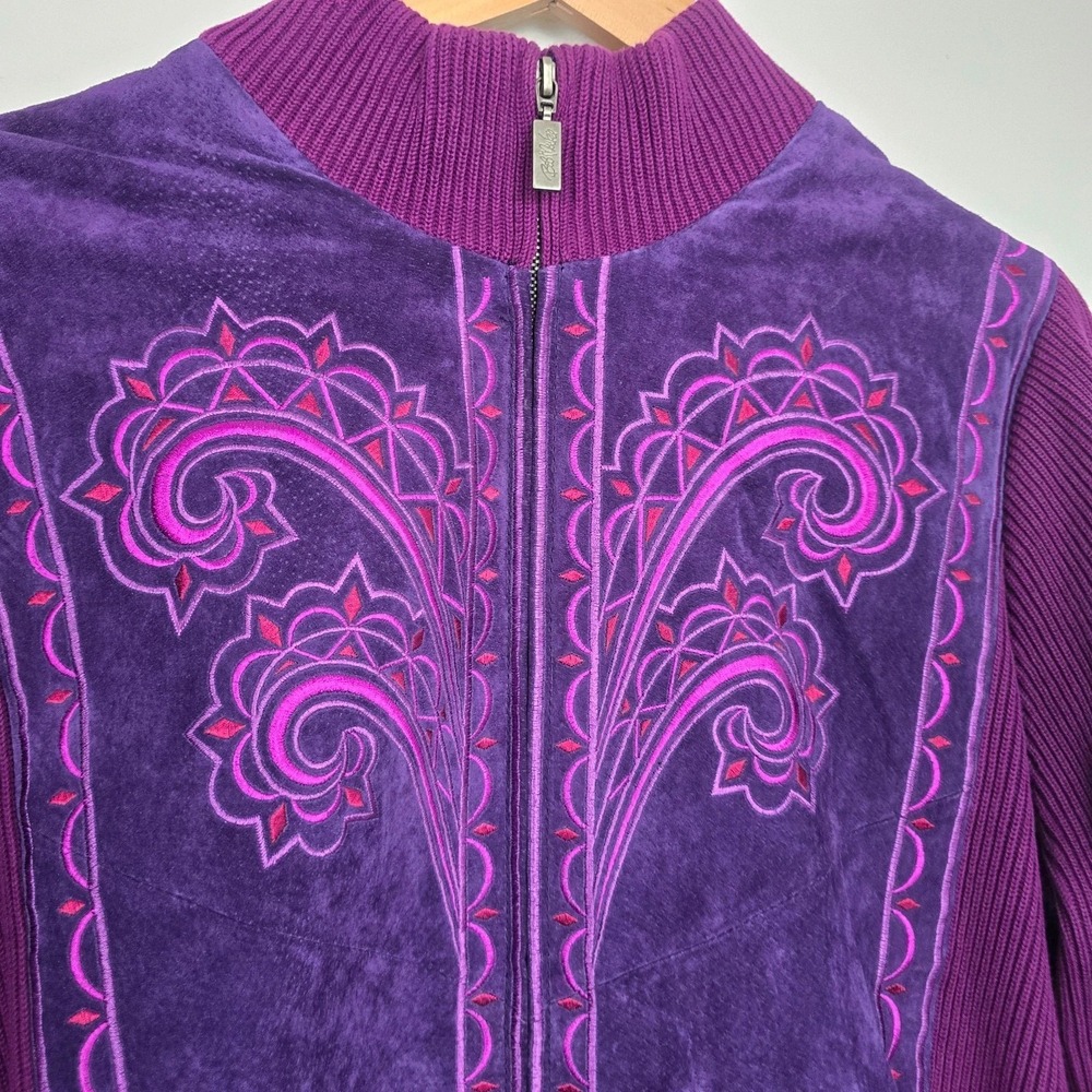 Bob Mackie Wearable Art Embroidered Leather Jacket Sz L Boho Festival Statement - Picture 4 of 13